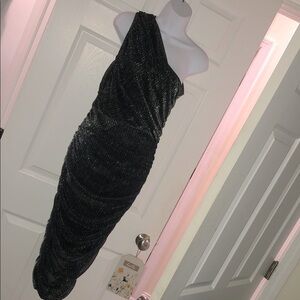 PrettyLittleThing Metallic Black One-Shoulder Dress